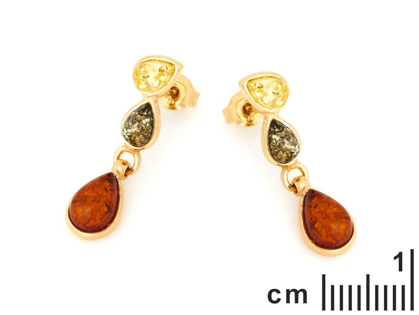 925 silver earrings, gold-plated with tricolor amber
