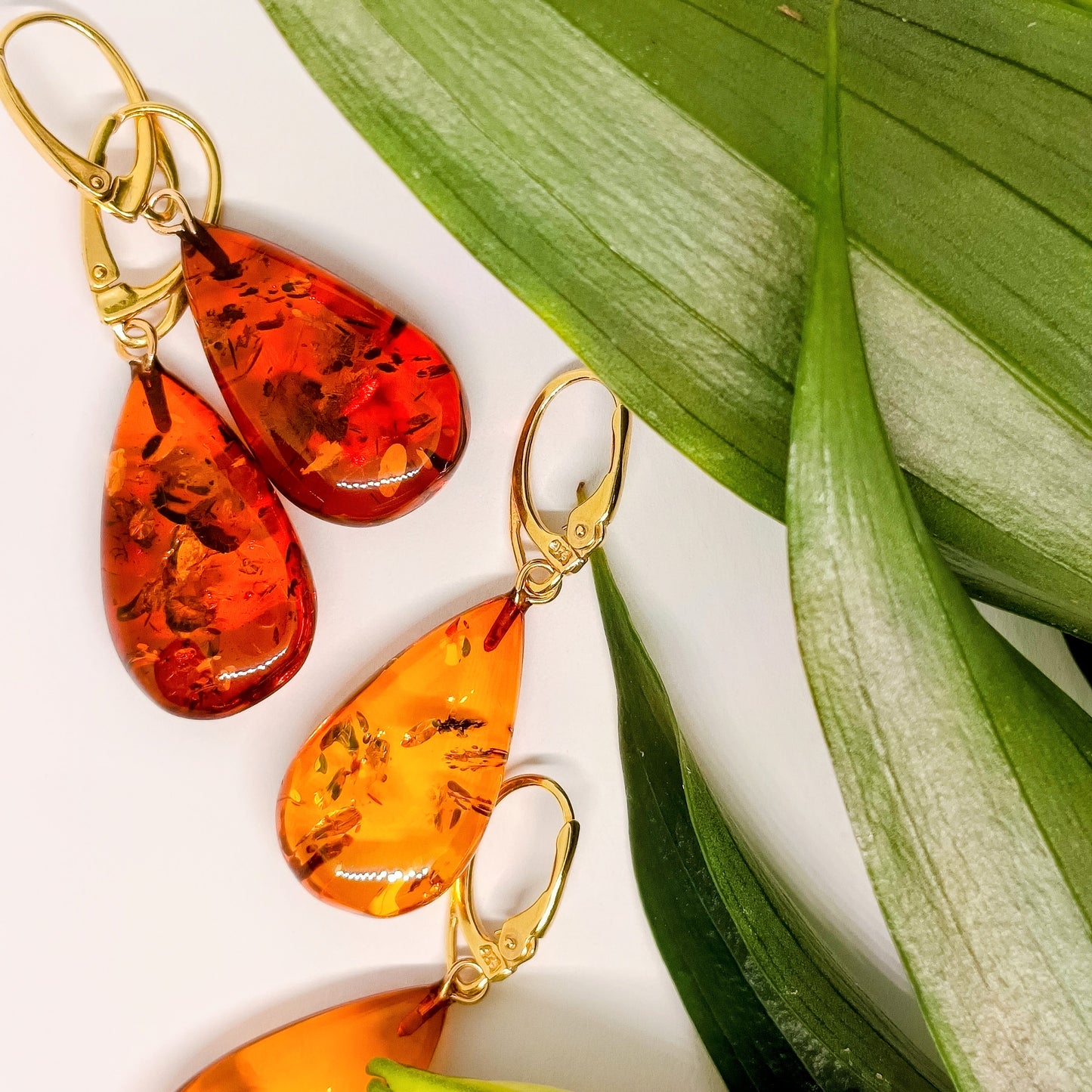 Drop earrings, handmade amber