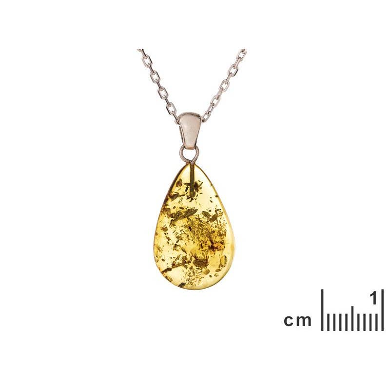 Cognac drop pendant made of amber, 925 silver