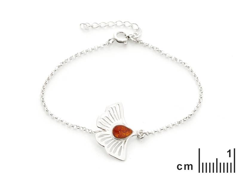 GINKGO- 925 SILVER bracelet with amber