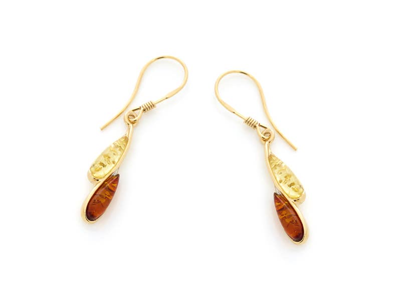 Ohrringe Duo mit zweifarbigem Bernstein, 925 Silber vergoldet