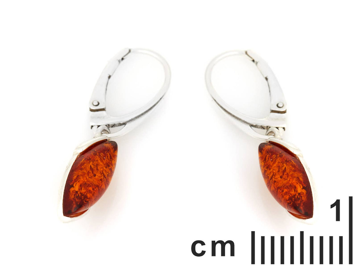 Navette drop earrings made of cognac amber and 925 silver