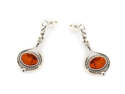 Earrings made of cognac-colored amber, aged silver