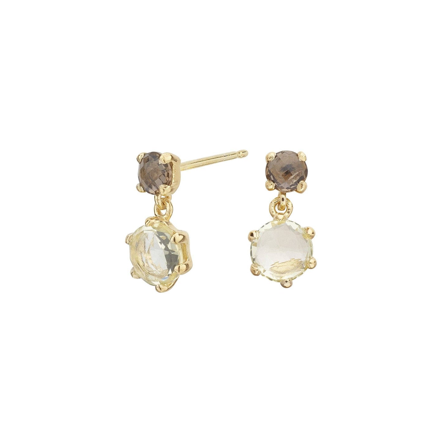 Gold-plated sterling silver earrings with lemon and smoky quartz