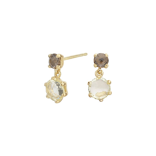 Gold-plated sterling silver earrings with lemon and smoky quartz