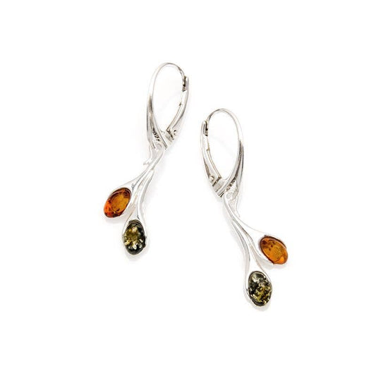 Multicolored amber earrings, sterling silver 925