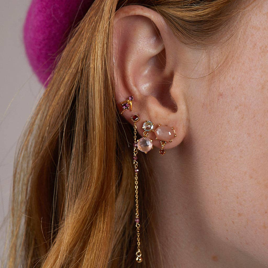 Gold-plated silver earrings with rose quartz and blue topaz