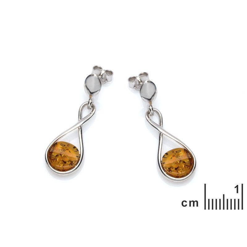 Round earrings made of cognac amber and sterling silver
