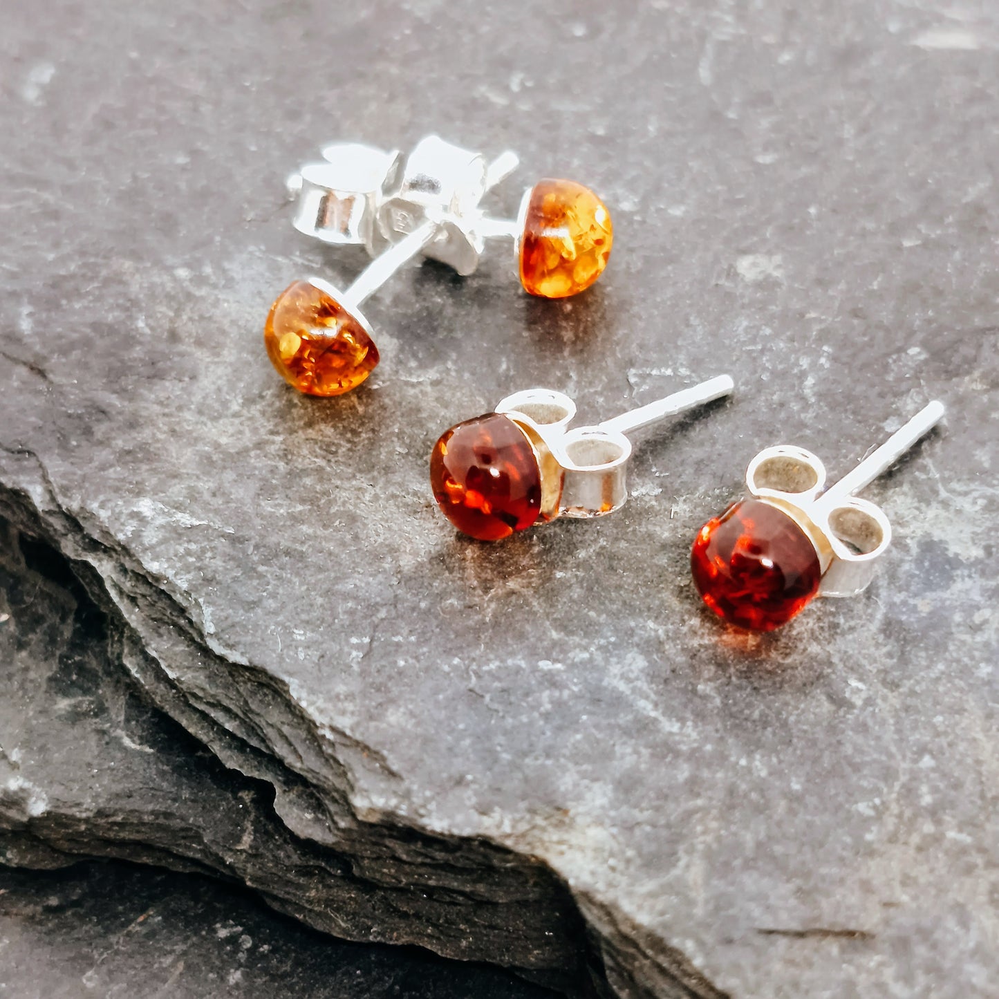 Brown amber stud earrings Jana, 925 silver