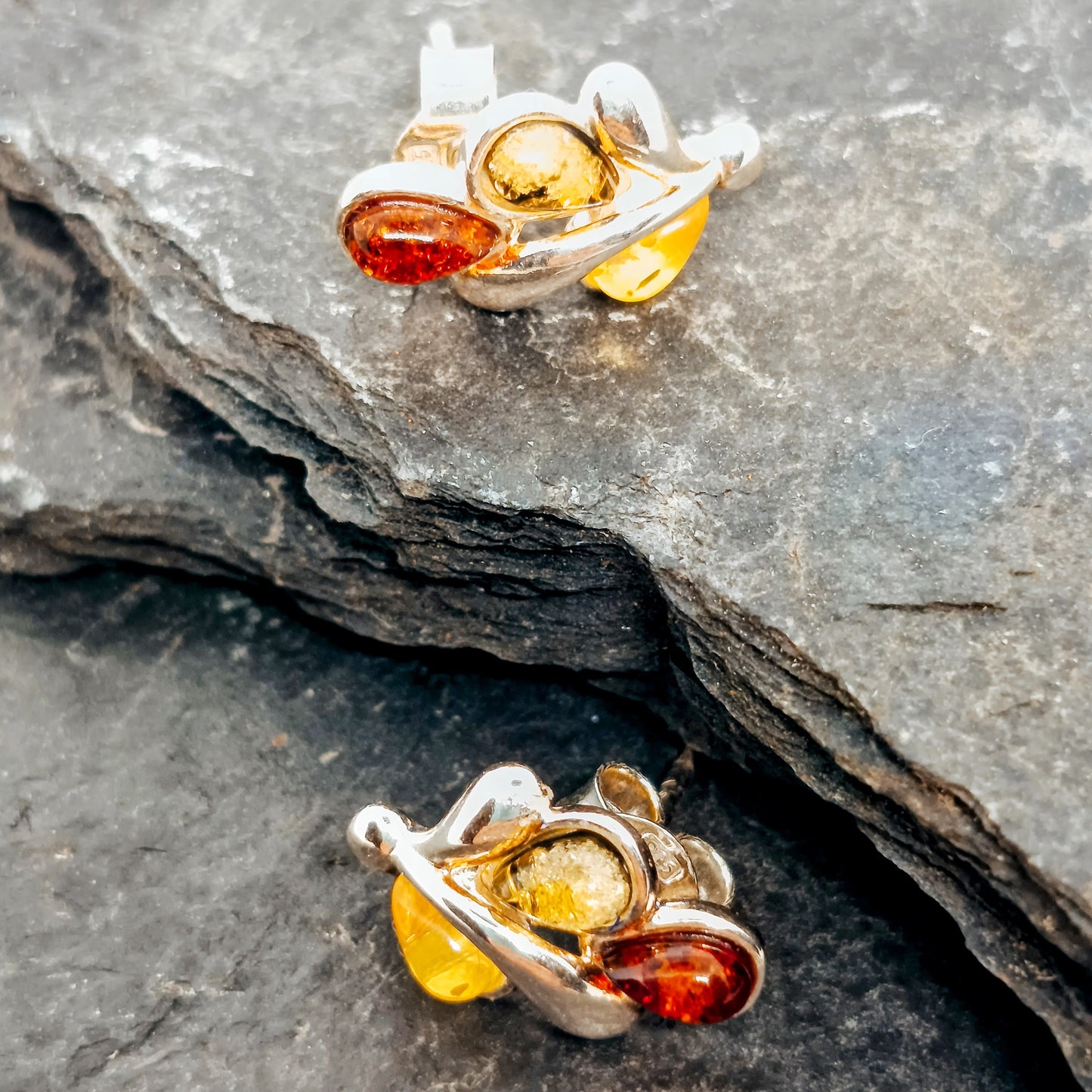 Drop earrings, 925 silver with amber