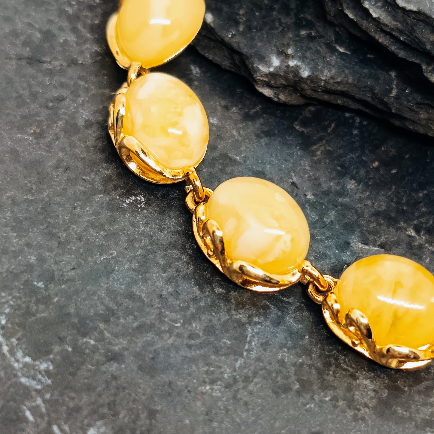 White amber bracelet, gold-plated sterling silver 925, butterscotch