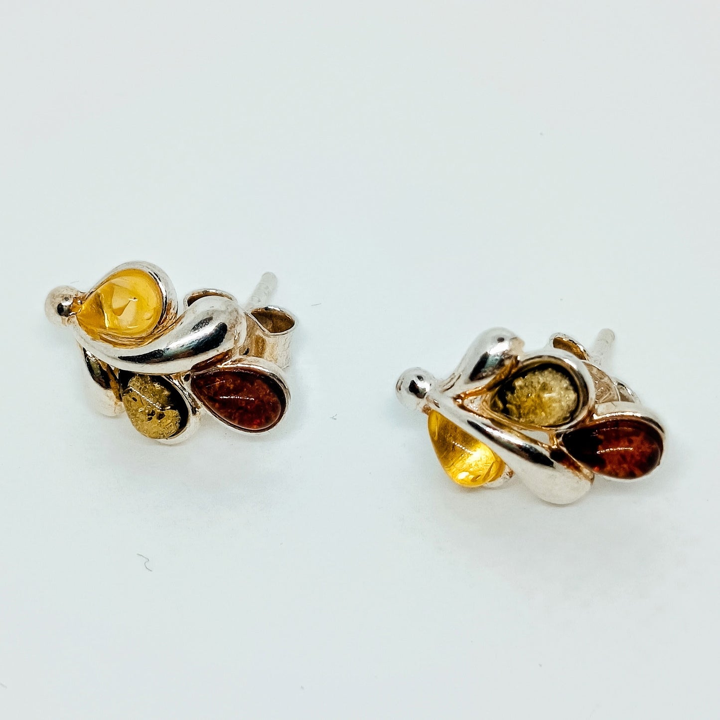 Drop earrings, 925 silver with amber