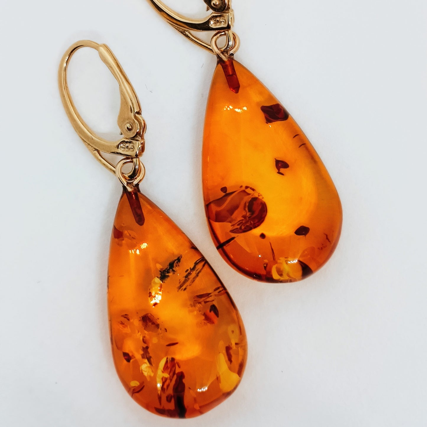 Drop earrings, handmade amber