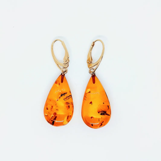 Drop earrings, handmade amber