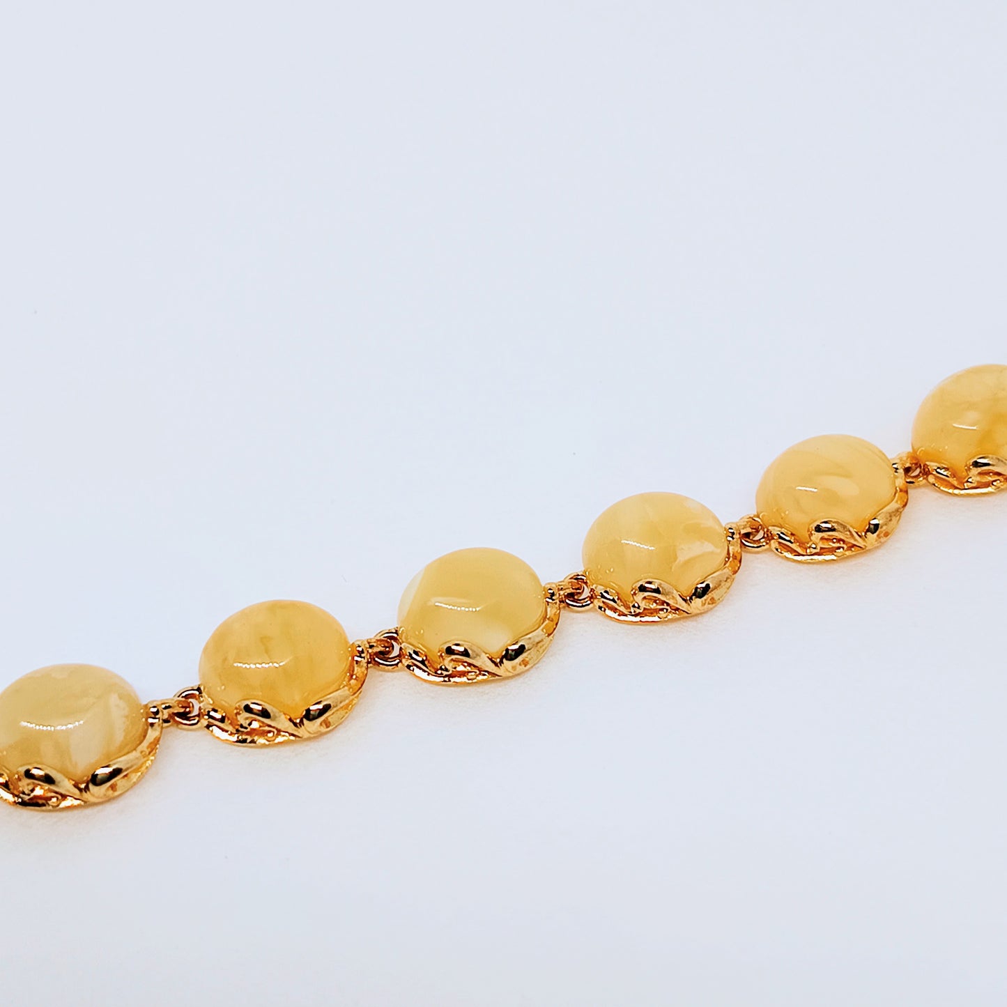 White amber bracelet, gold-plated sterling silver 925, butterscotch