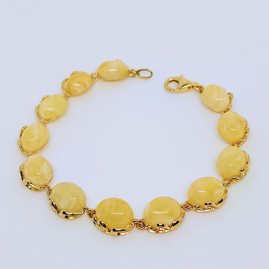 Weißes Bernsteinarmband, vergoldetes Sterlingsilber 925, Butterscotch