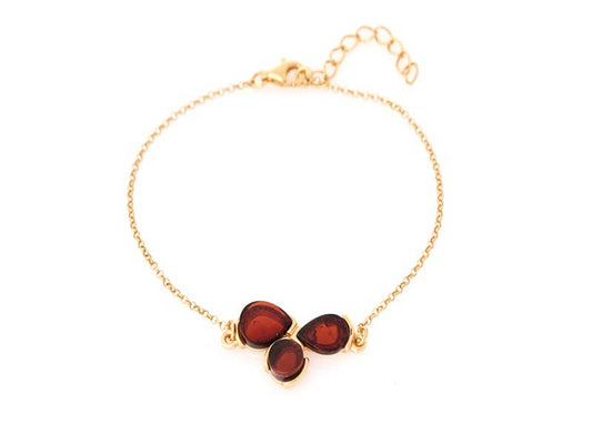 925 silver bracelet trio, gold-plated with amber
