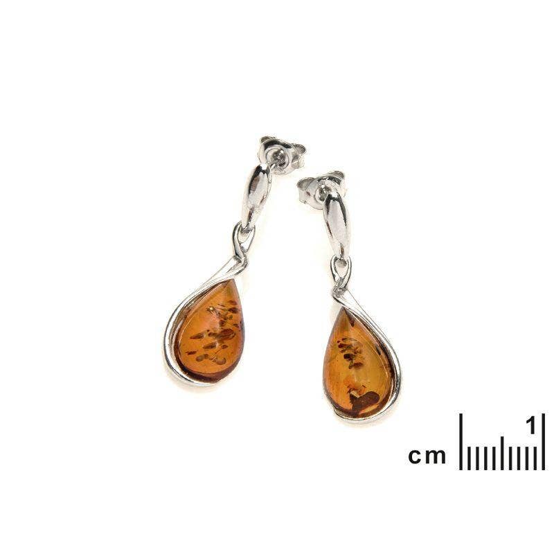 Cognac-colored drop earrings made of amber and sterling silver