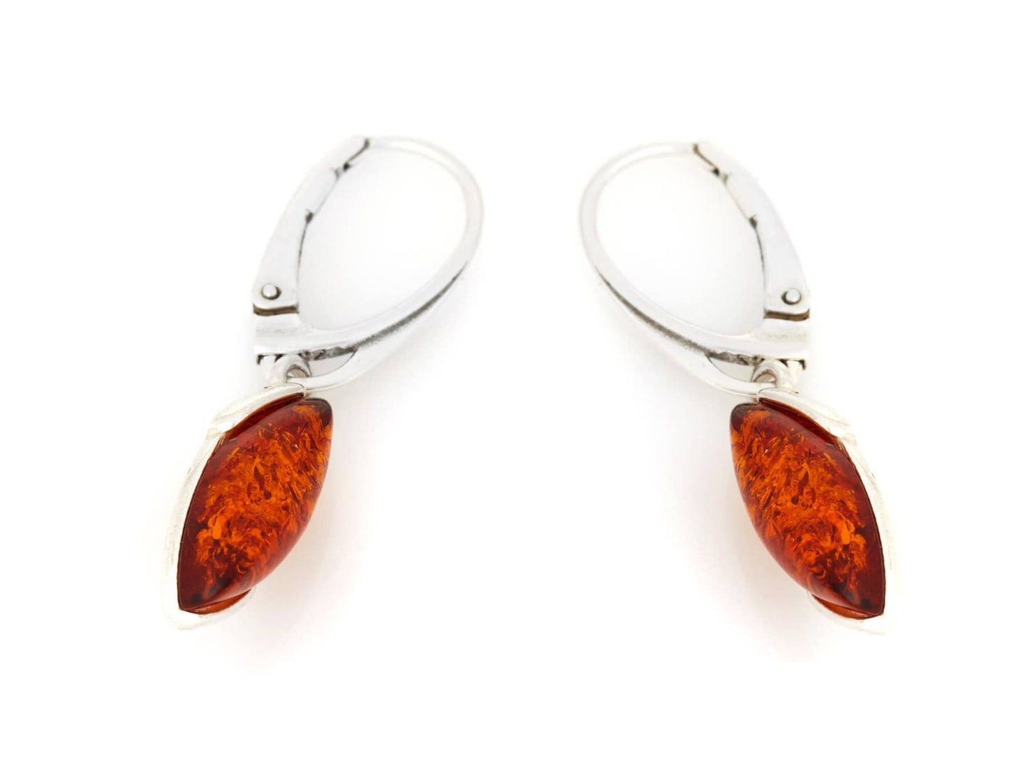 Navette drop earrings made of cognac amber and 925 silver