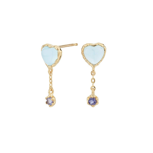 Herz-Ohrringe mit Chalcedon und Iolith