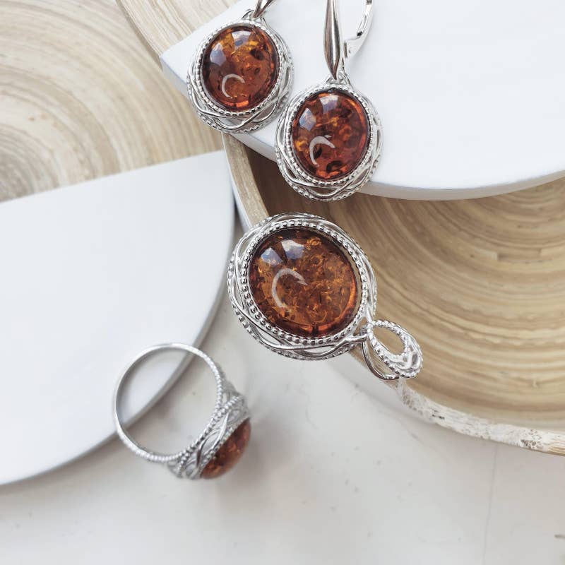 Natürliche ovale Cognac-Bernsteinohrringe, 925 Sterlingsilber