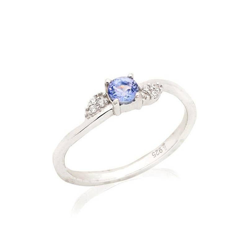 Ring mit natürlichem blauem Tansanit aus rhodiniertem Sterlingsilber
