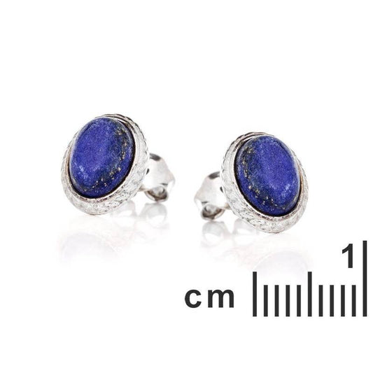 Ovale blaue Lapislazuli-Ohrringe, 925 gealtertes Silber
