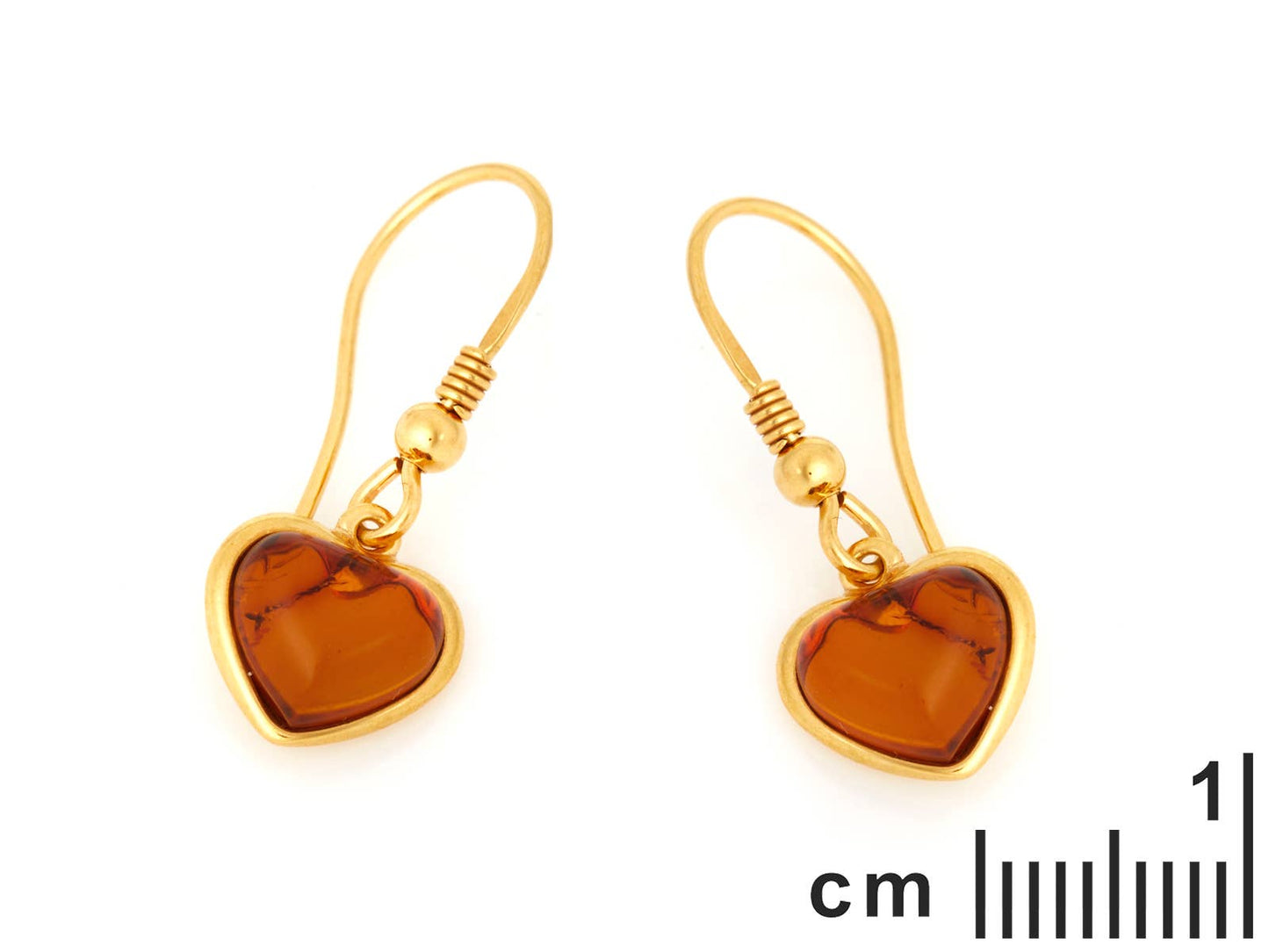 Amber heart earrings made of 925 silver, gold-plated