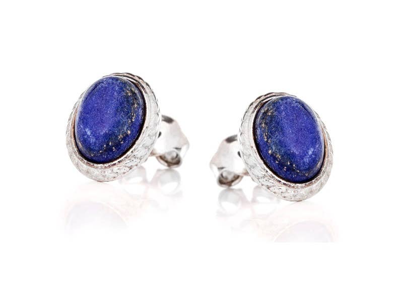 Oval blue lapis lazuli earrings, 925 aged silver