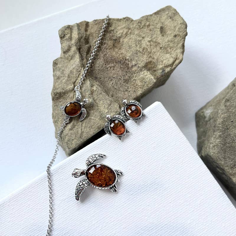 Schildkrötenarmband aus Cognac-Bernstein, 925