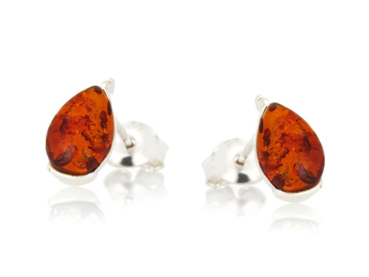 Tropfenohrringe aus baltischem Cognac-Bernstein, Silber