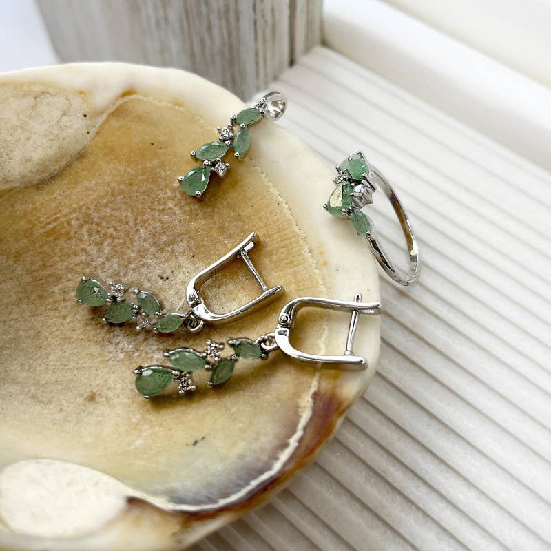 Ring mit natürlichem grünem Aventurin aus rhodiniertem Sterlingsilber