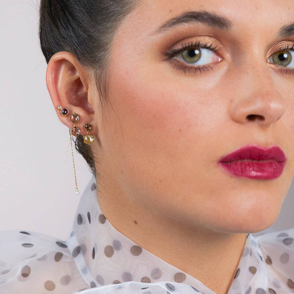 Gold-plated earrings with labradorite and moonstone