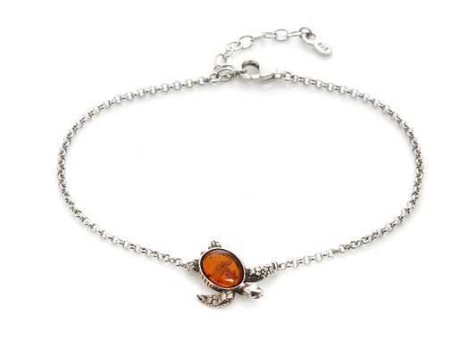 Schildkrötenarmband aus Cognac-Bernstein, 925