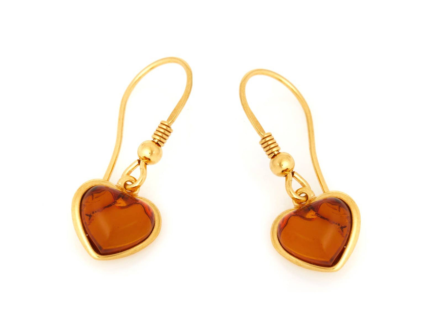 Amber heart earrings made of 925 silver, gold-plated
