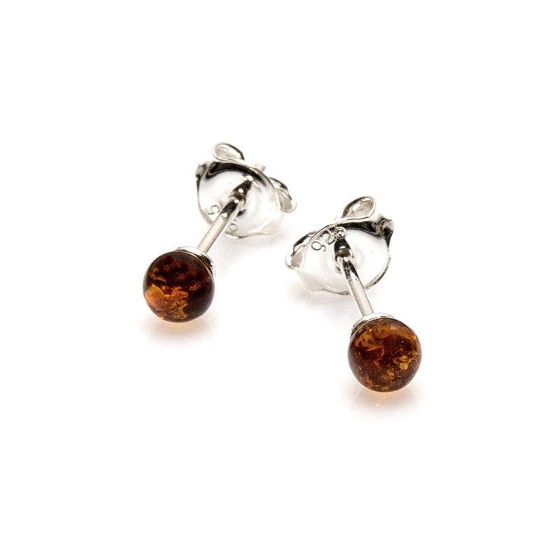Ball earrings made of Baltic cognac amber, silver