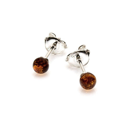 Ball earrings made of Baltic cognac amber, silver