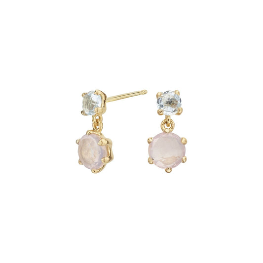 Gold-plated silver earrings with rose quartz and blue topaz