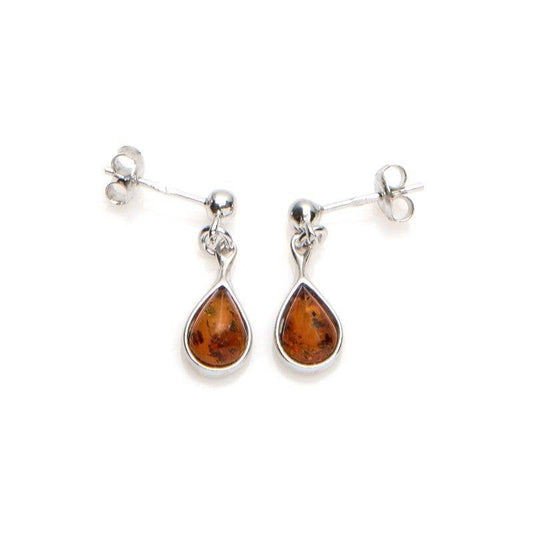 Cognac-colored drop earrings made of amber, 925 sterling silver