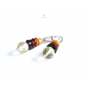 Multicolored faceted Baltic amber beads in drop shape