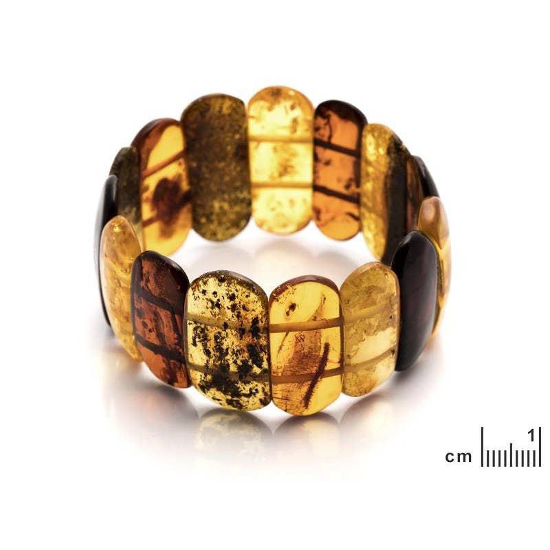 Multicolored amber plate bracelet, 21 cm