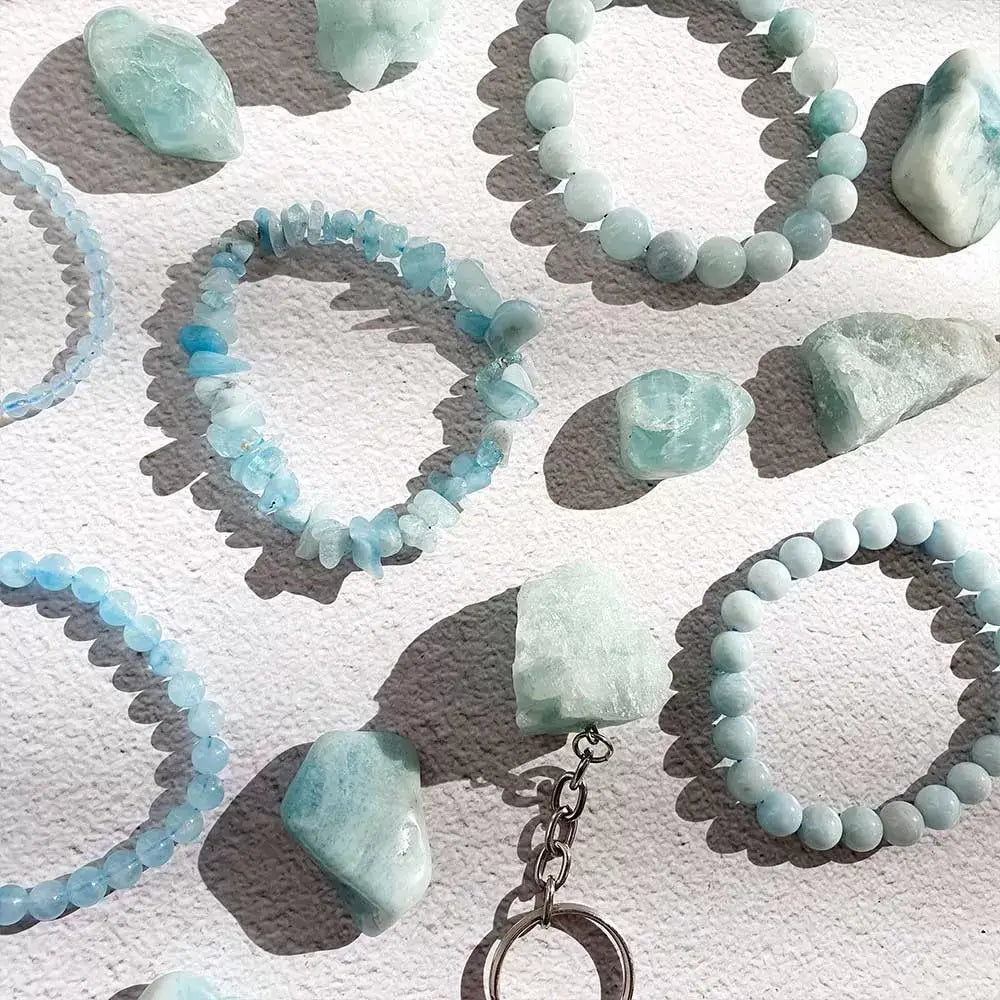 Aquamarin-Armband, glatte Kugel, 8 mm