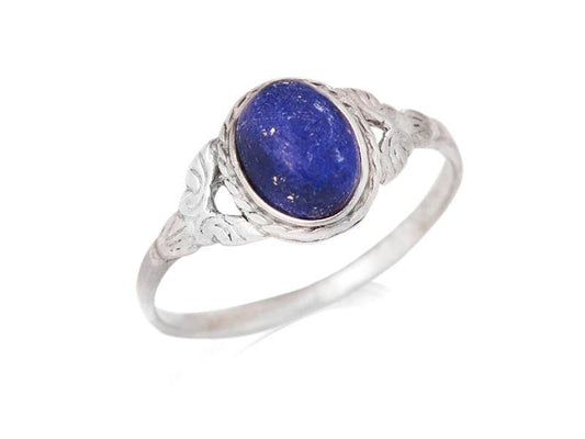 Ovaler Ring mit natürlichem blauem Lapislazuli, 925er antikes Silber