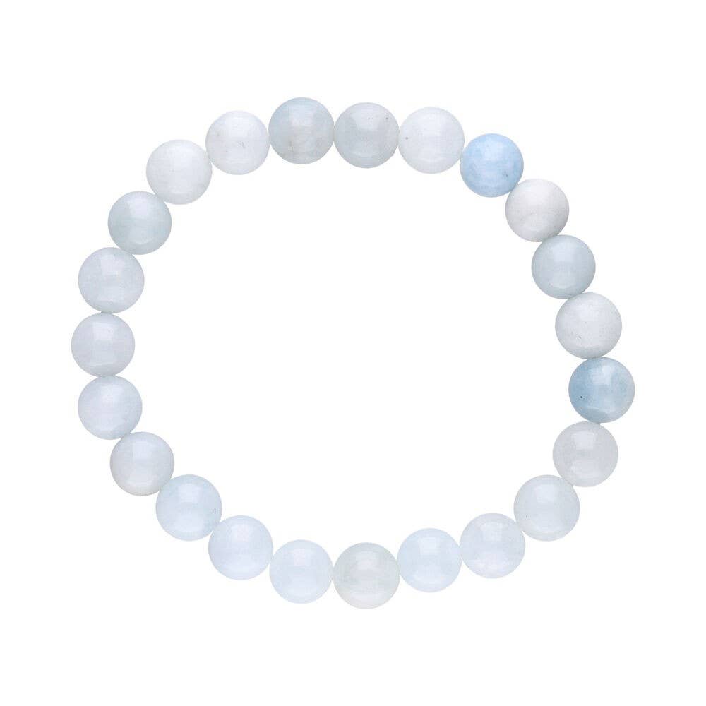 Aquamarin-Armband, glatte Kugel, 8 mm
