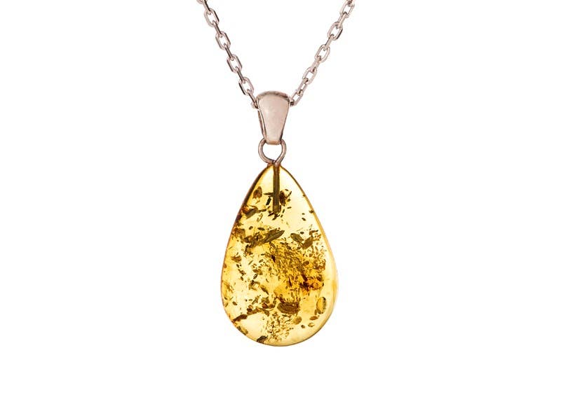 Cognac drop pendant made of amber, 925 silver