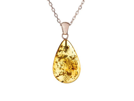 Cognac drop pendant made of amber, 925 silver