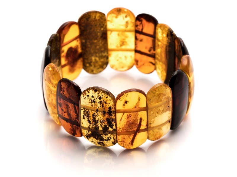 Multicolored amber plate bracelet, 21 cm