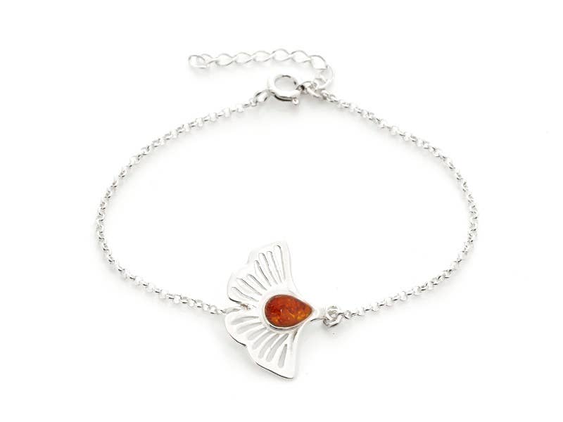 GINKGO- 925 SILVER bracelet with amber