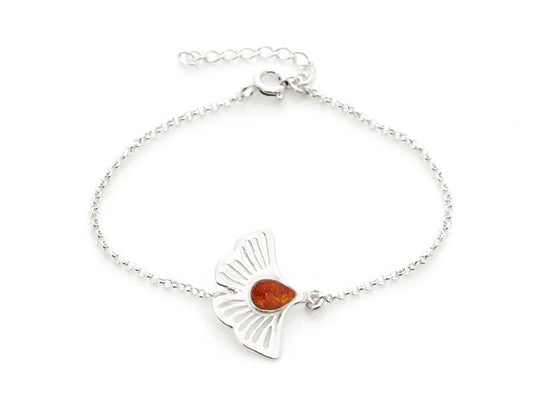 GINKGO- 925 SILVER bracelet with amber