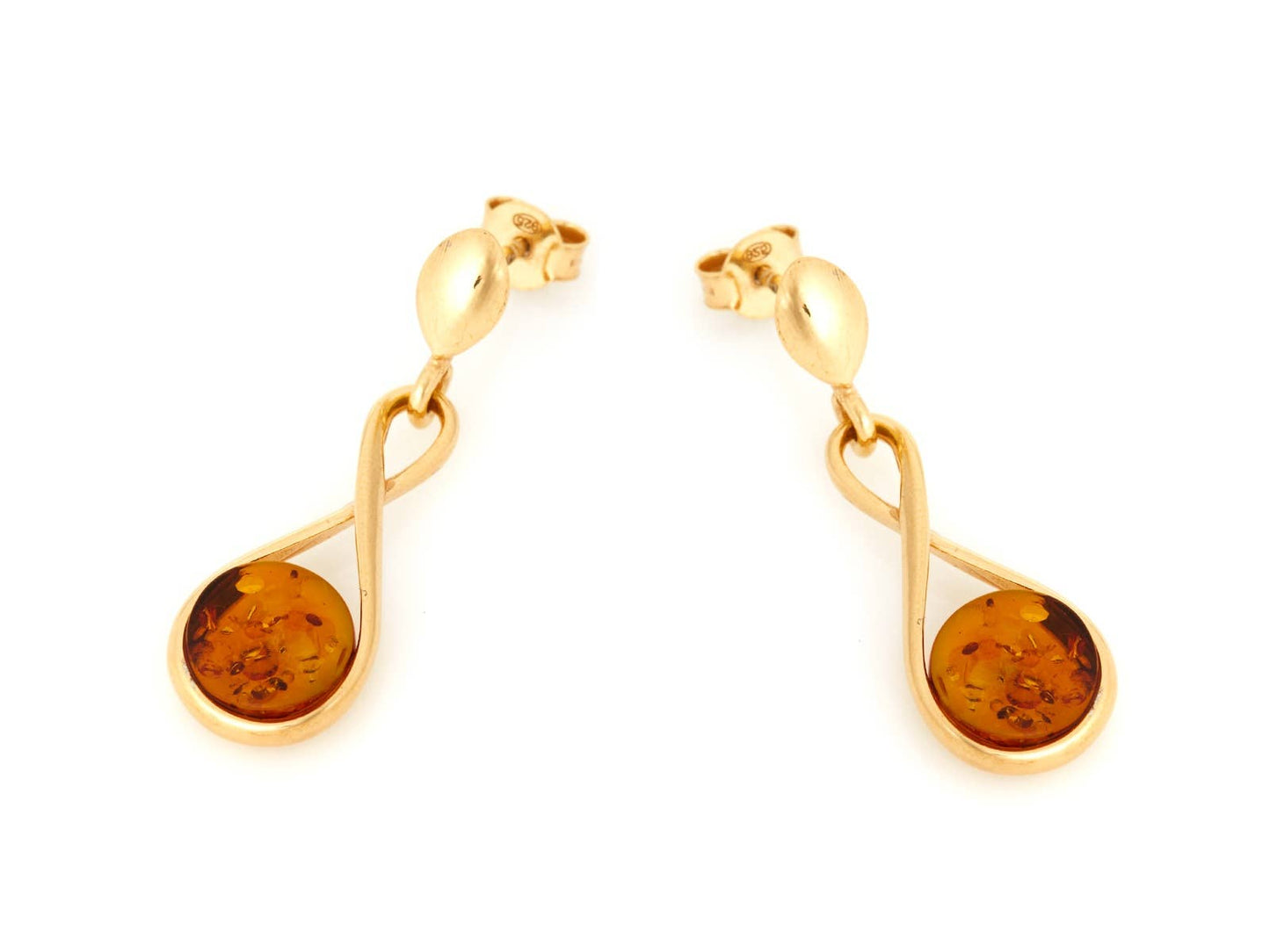 Amber earrings made of 925 silver, gold-plated